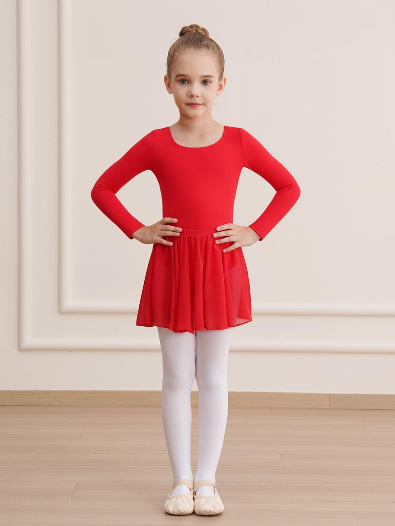 WEGETIT Long Sleeve Girls Leotard Gymnastics Leotards for Girls Ballet Dance Dresses with Skirt (Red,4-6 Years) - Image 2